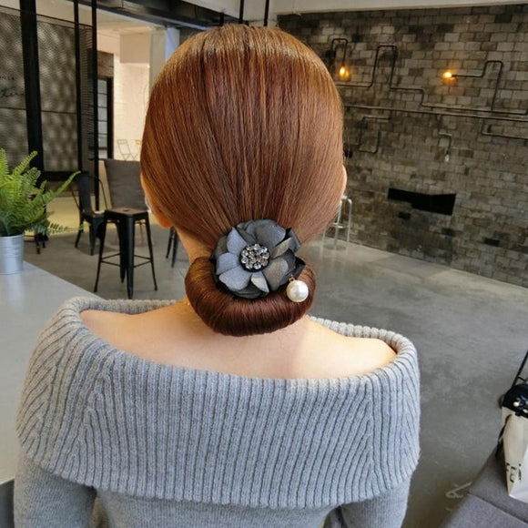 Women Hair Accessories Elegant Rhinestone Flower Pearls Hair Curls Bun Maker Floral Headband Ribbon Hair Making Tool