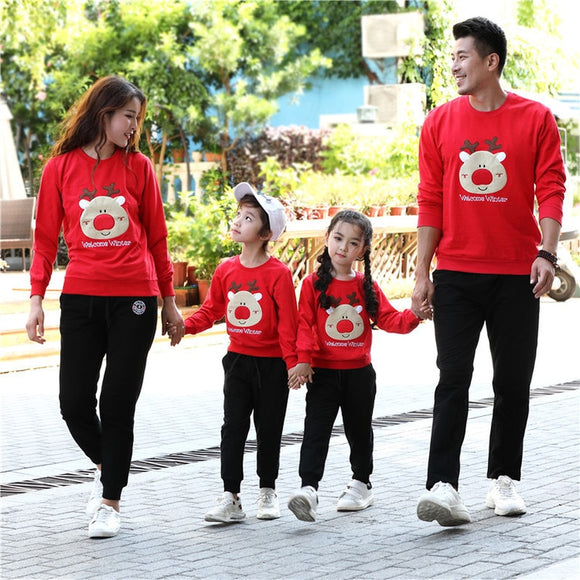 Cute Deer Pullover Tops Pants Sets Family Clothes