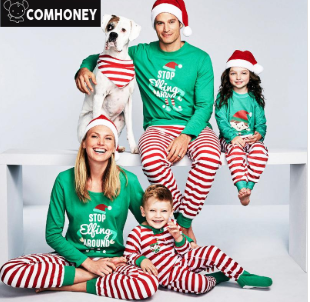 Christmas Pajamas Sets Striped Cartoon Print