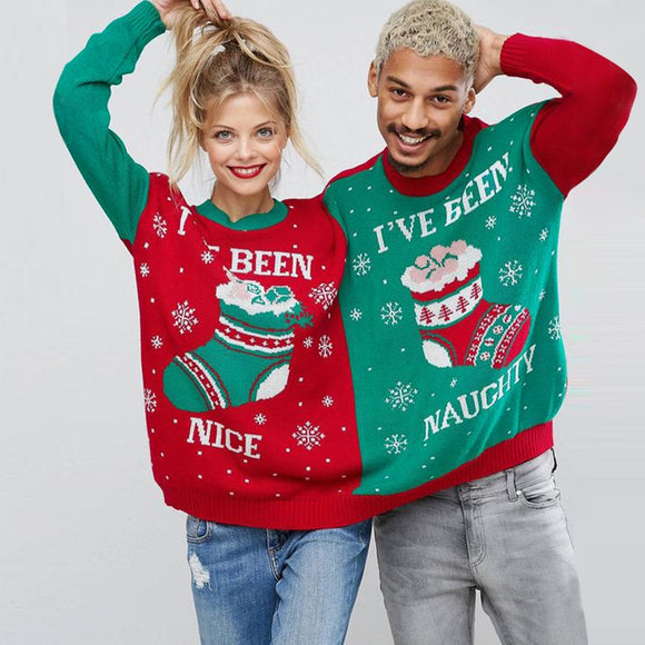 Two Person Letter Print Xmas Couples Pullover Novelty Christmas Blouse