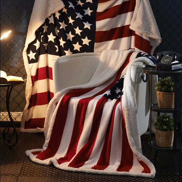 3D Digital Printing American Flag Sherpa Blanket Fleece