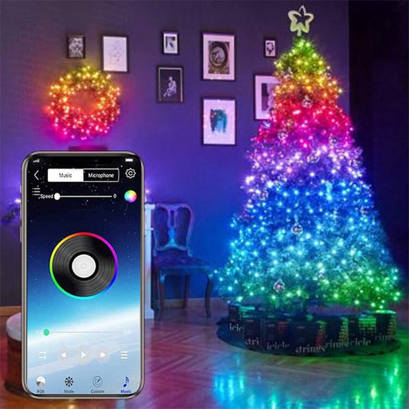 LED String Lights For Christmas Tree Decor 20m 200LED App Remote Control RGB