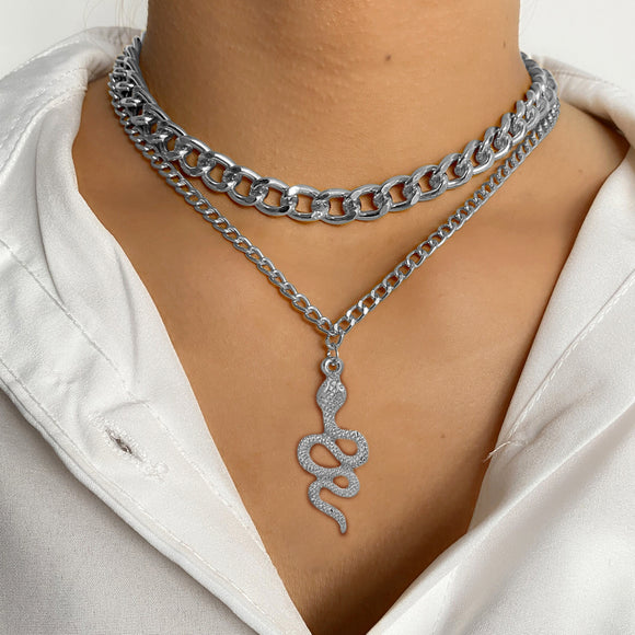 Fashion Unisex Retro Multilayer Snake Snake Chain Pendant Women Necklace